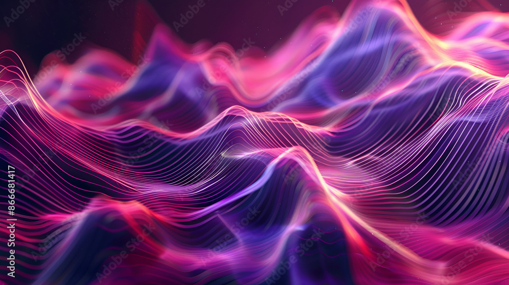 Abstract background with color dynamic waves, lines and particles ,abstract landscape background with glowing particles Abstract background with color dynamic waves, lines and particles ,abstract landscape background with glowing particles