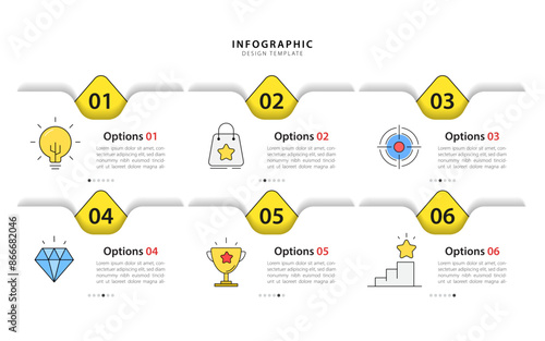 Infographic template. 6 Step timeline journey, Flat simple infographics design template. presentation graph. Business concept with numbers 6 options or steps vector illustration.