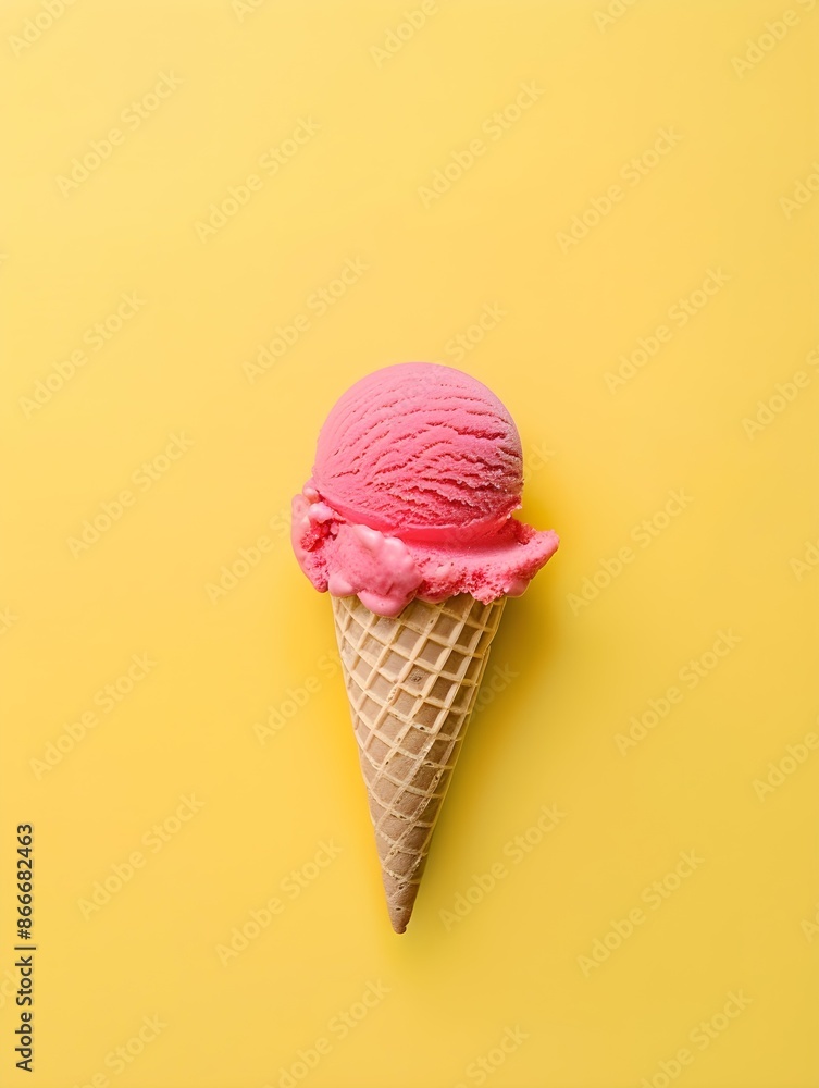 Light Red Ice Cream Cone on a yellow Background Light Red Ice Cream Cone on a yellow Background