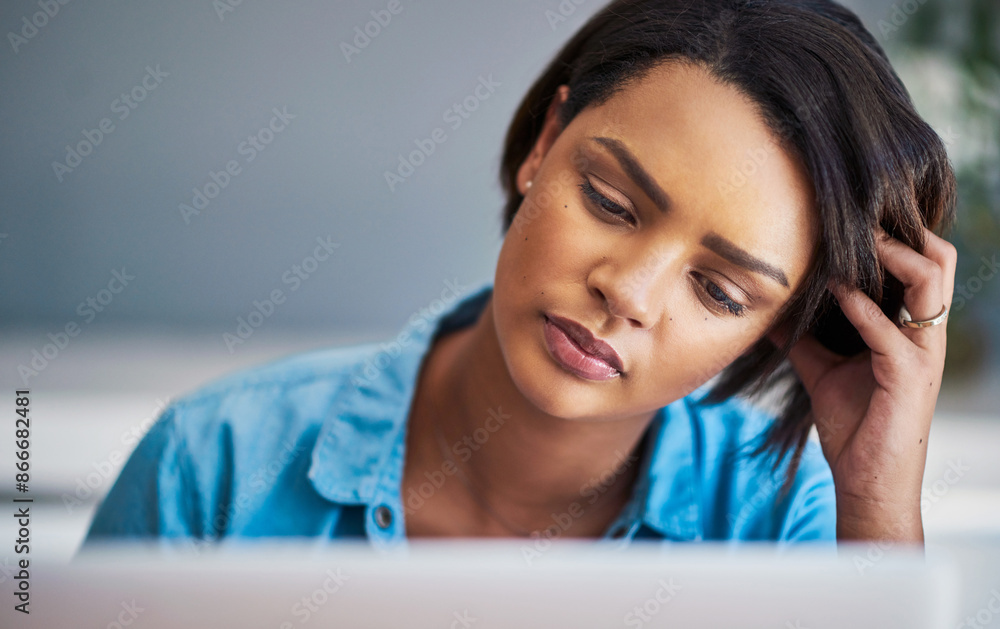 Frustrated woman, laptop and stress with headache in depression, mistake or debt at office. Female person or migraine in financial crisis, burnout or anxiety on loss, fatigue or pressure at workplace Frustrated woman, laptop and stress with headache in depression, mistake or debt at office. Female person or migraine in financial crisis, burnout or anxiety on loss, fatigue or pressure at workplace