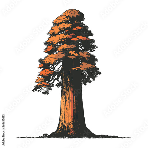 Orange color tallest tree in the world sequoia on a white background - Vector illustration