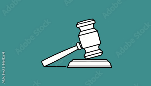 Judge's Gavel Striking Soundblock: Continuous Line Drawing