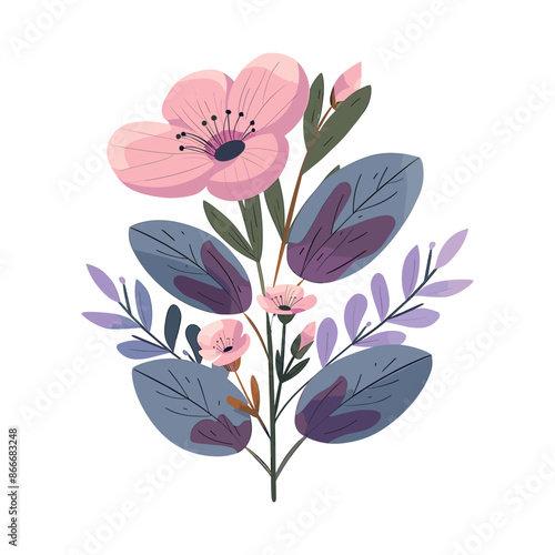 Flowers leaves, and petals decoration nature on a white background vector illustration photo