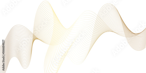 Vector abstract luxury golden line art wavy flowing dynamic gold isolated on transparent background in concept luxury, wave, ocean, technology, book cover.
