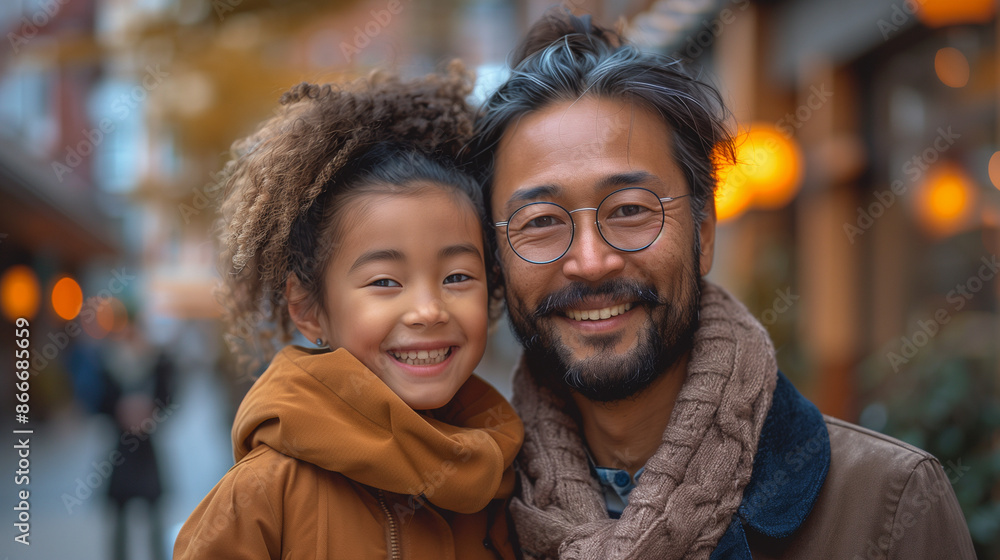 Portrait of parent and son in city
Portrait of parent and son in city