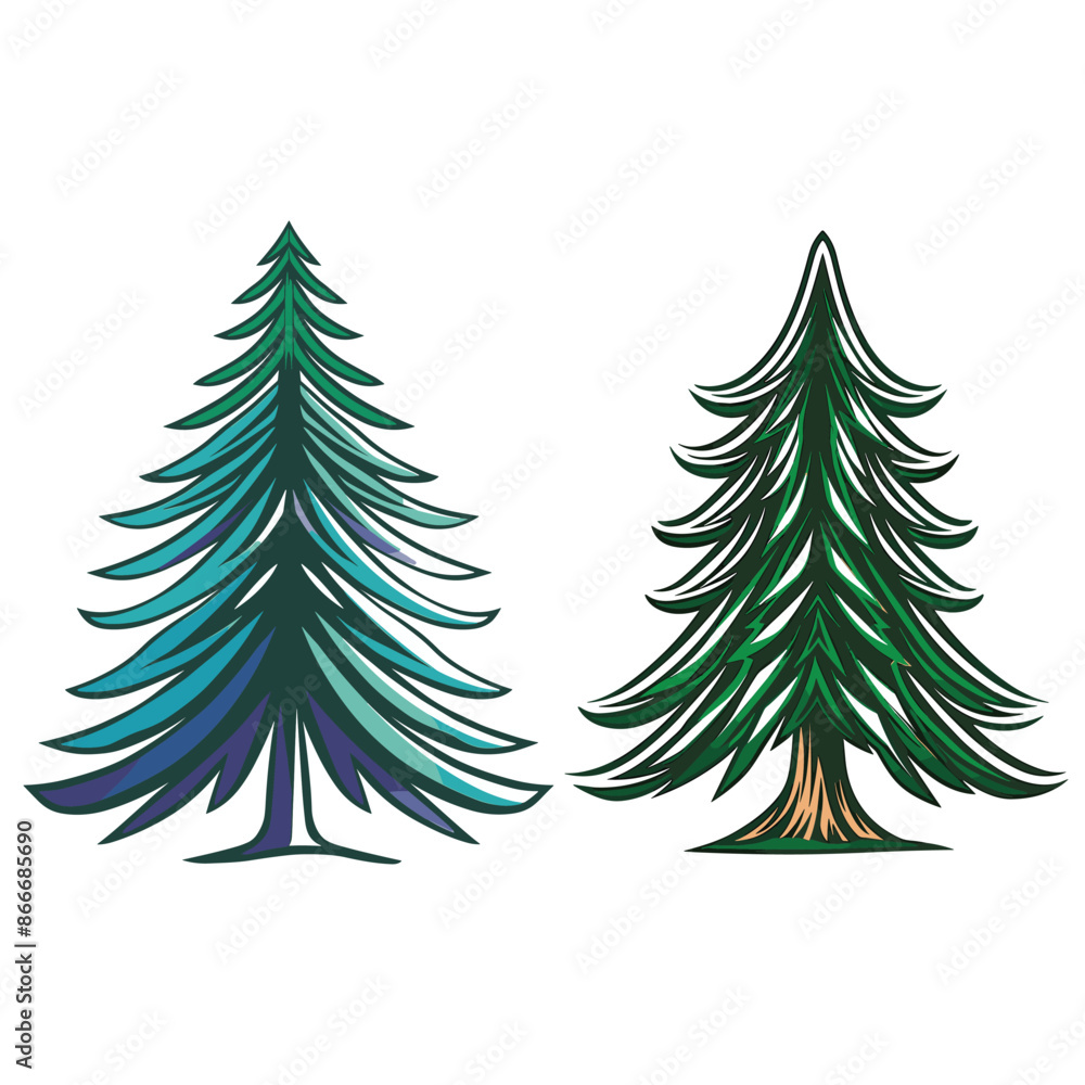 Obraz premium A set of pine trees vector illustration isolated on a white background