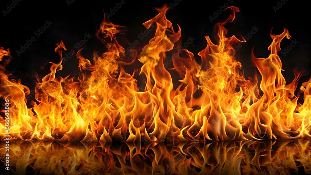 Set of Panorama Fire flames on black background. Set of Panorama Fire flames on black background.