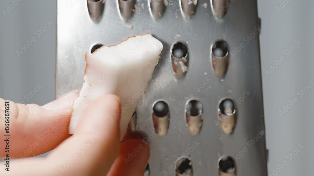 Pulp Hand Image Male Hand Taking a Piece of Coconut Pulp and Grating It into Shavings ...