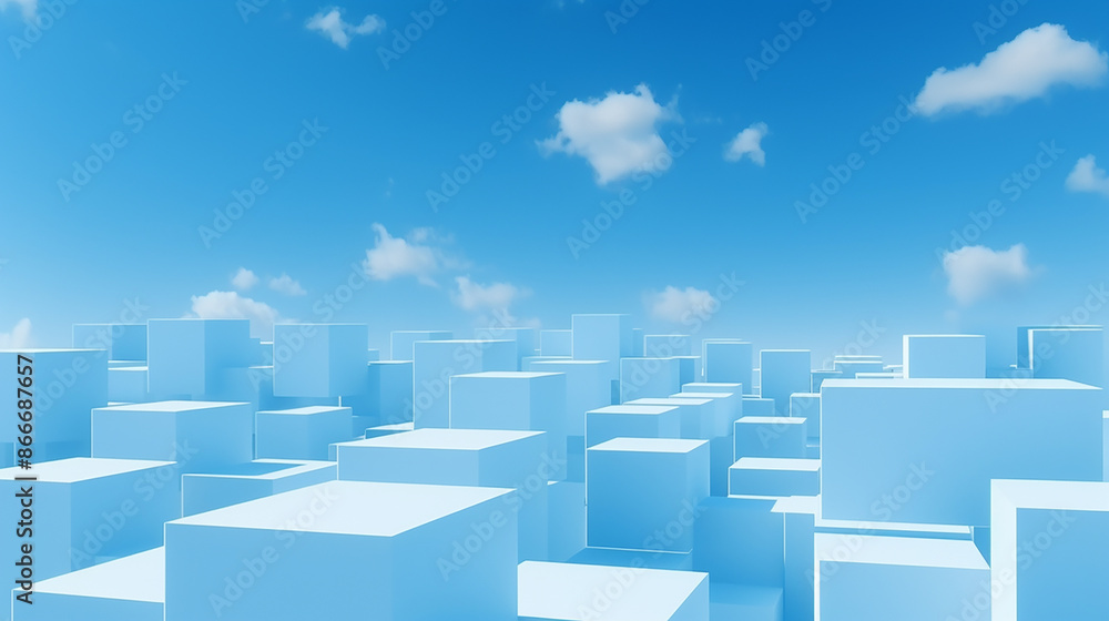 Blue abstract background with cubes and blue sky Blue abstract background with cubes and blue sky