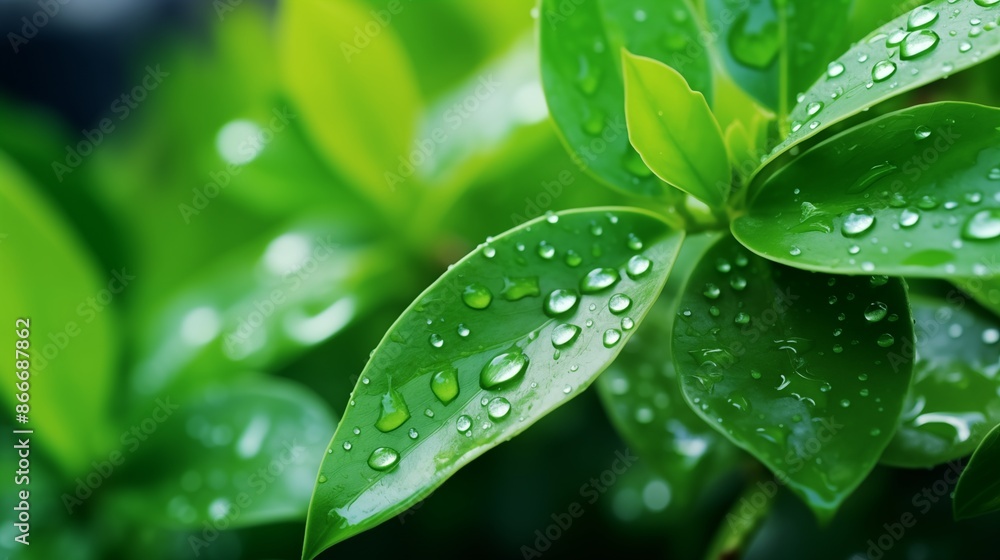 Green leaves with water droplets. Green leaves with water droplets.