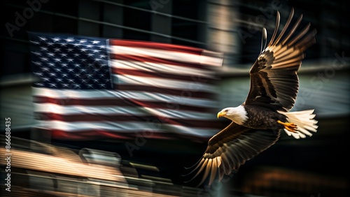 Bald Eagle with U.S. Flag. Perfect for: Independence Day, patriotic events photo