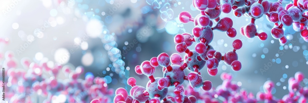 Abstract 3D Molecular Structure with Frosted Red Spheres on a Blurred Background Abstract 3D Molecular Structure with Frosted Red Spheres on a Blurred Background