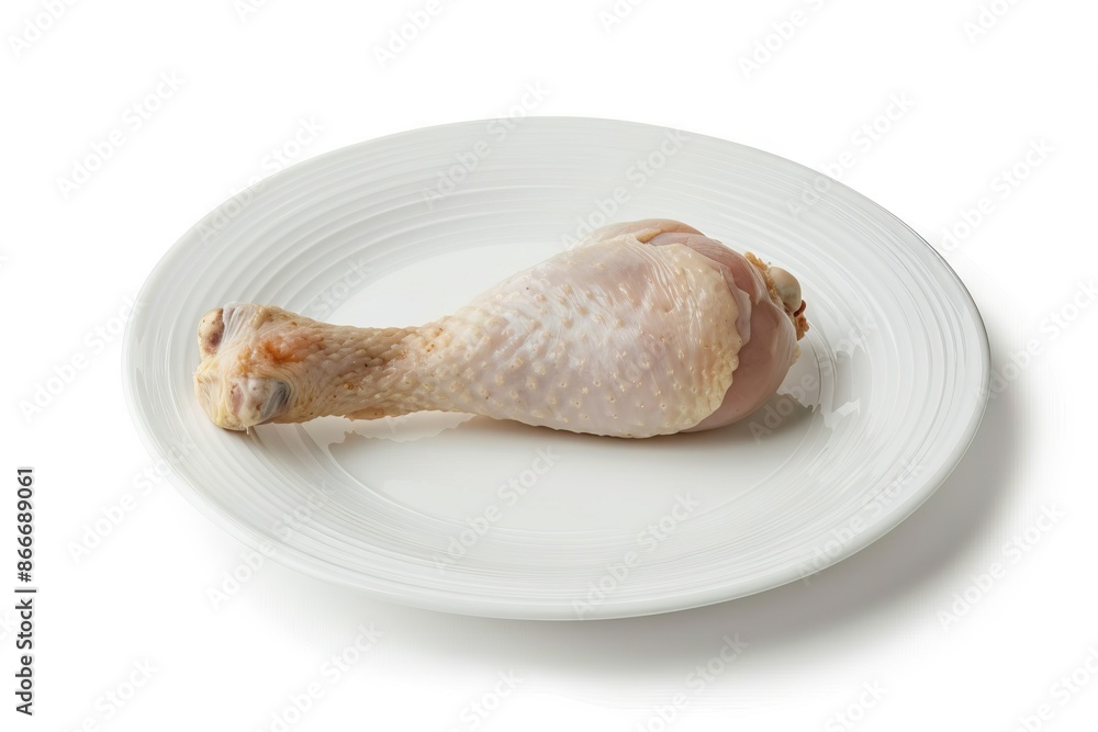 Raw chicken legdrumstick in white plate isolated on white background with Clipping Path