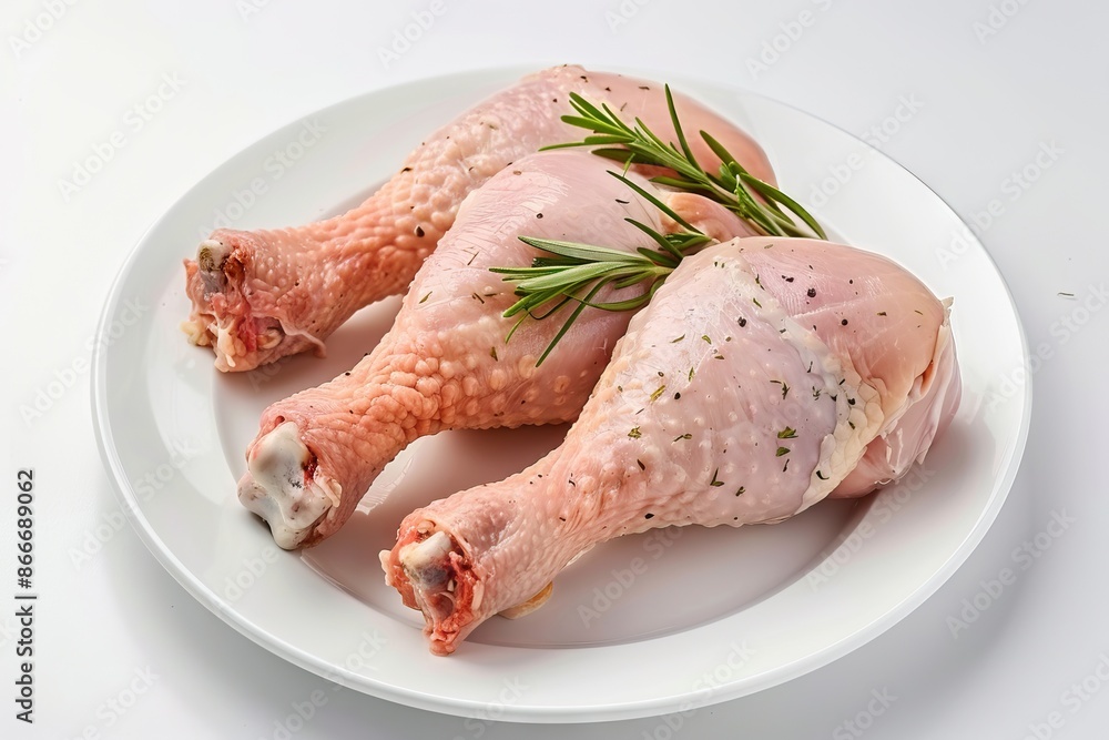 Raw chicken legdrumstick in white plate isolated on white background with Clipping Path Raw chicken legdrumstick in white plate isolated on white background with Clipping Path