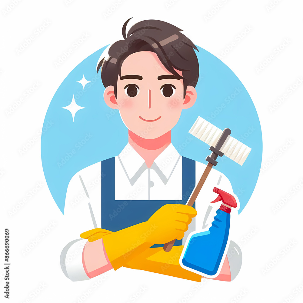 Professional cleaner doing cleaning works modern flat vector illustration