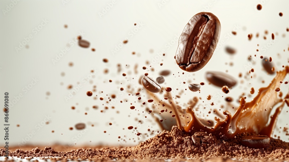 Dynamic Splash of Coffee Beans and Liquid Dynamic Splash of Coffee Beans and Liquid