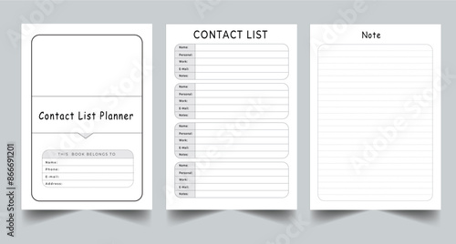 Editable Contact List Planner Kdp Interior printable template Design.