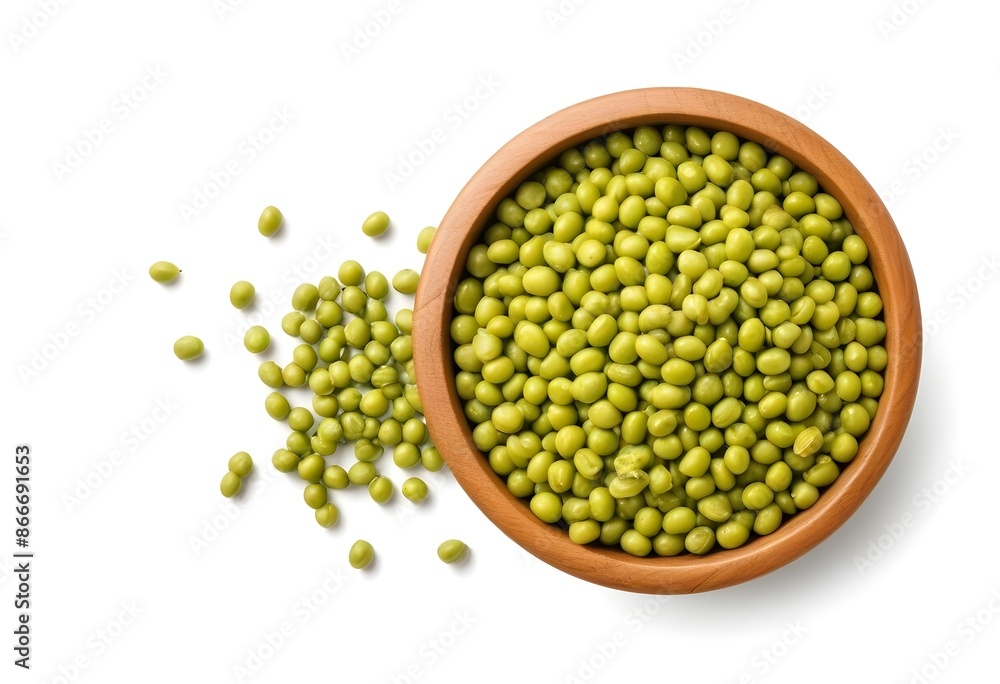 A Wooden Bowl Filled with Green Mung Beans - Nutty-Flavored and Healthy Legume Often Used in Asian Cuisine A Wooden Bowl Filled with Green Mung Beans - Nutty-Flavored and Healthy Legume Often Used in Asian Cuisine
