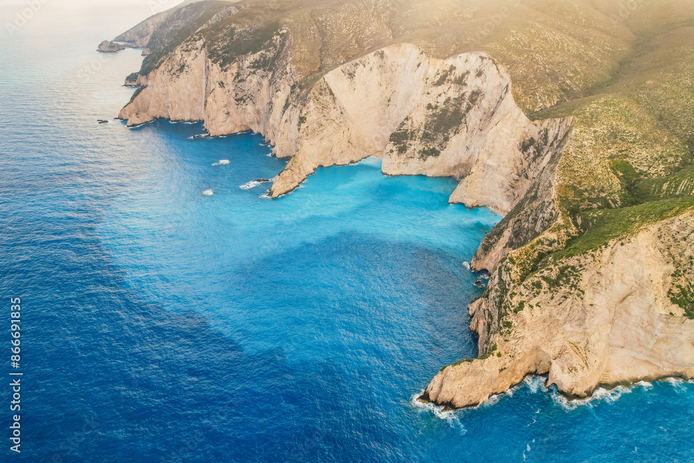 Obraz premium Zakynthos, Greece. Navagio Beach with sjipwreck in Ionian Sea. Beautiful views of azure sea water and nature with cliffs cave. Boat trip