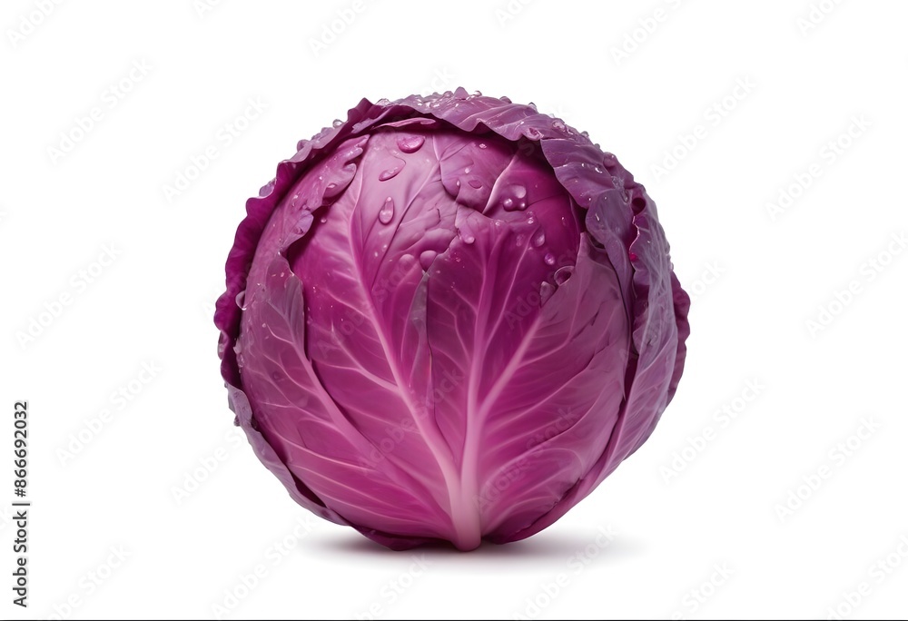 A Close-Up of a Vibrant Purple Cabbage with Tightly Packed Leaves and Intricate Patterns Visible, Adorned with Water Drops - Fresh and Nutritious Vegetable Art A Close-Up of a Vibrant Purple Cabbage with Tightly Packed Leaves and Intricate Patterns Visible, Adorned with Water Drops - Fresh and Nutritious Vegetable Art