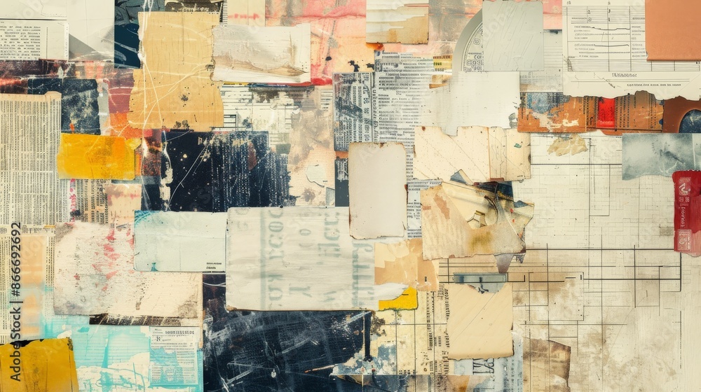 Fototapeta premium Abstract background using various vintage sheets of paper, texts and textures. 