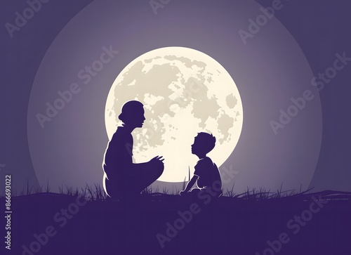 silhouette of an adult person speaking to the child,Guru Purnima festival photo