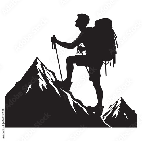 mountain Hiking silhouette vector on white background.