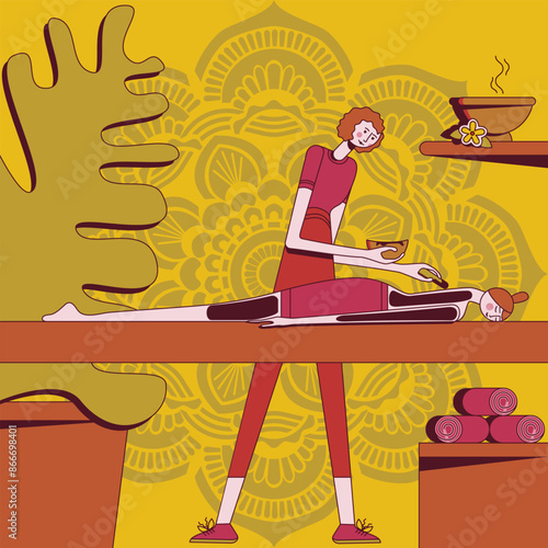 Body wrap with thermal coverings. Treatments by professional therapist in spa. SPA design concept.  Isolated flat vector illustration.