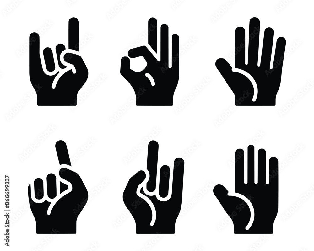 Different human hands sign vector collection silhouettes isolated on white background Different human hands sign vector collection silhouettes isolated on white background