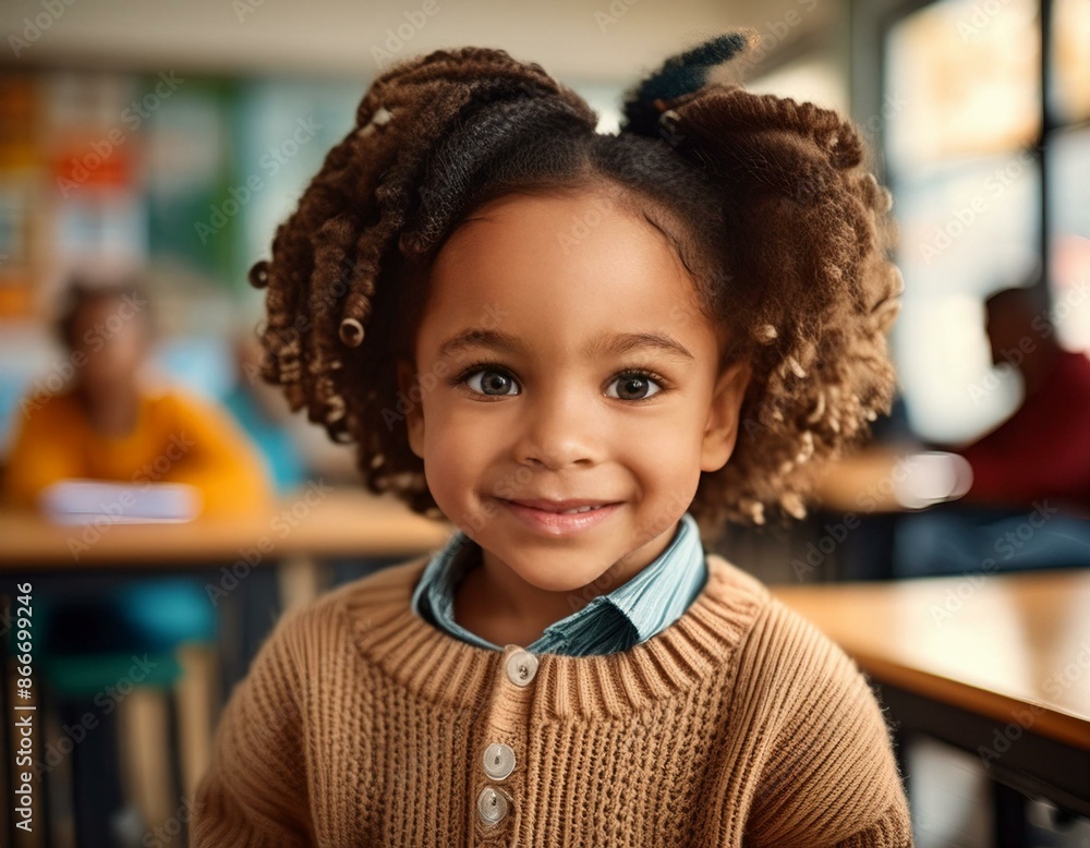 child in school with blurred classroom in the background child in school with blurred classroom in the background