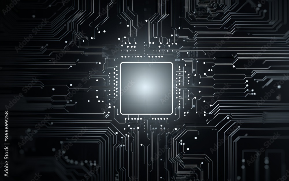 Glowing CPU Chip on Motherboard. Technology, Computing, and Circuitry Glowing CPU Chip on Motherboard. Technology, Computing, and Circuitry
