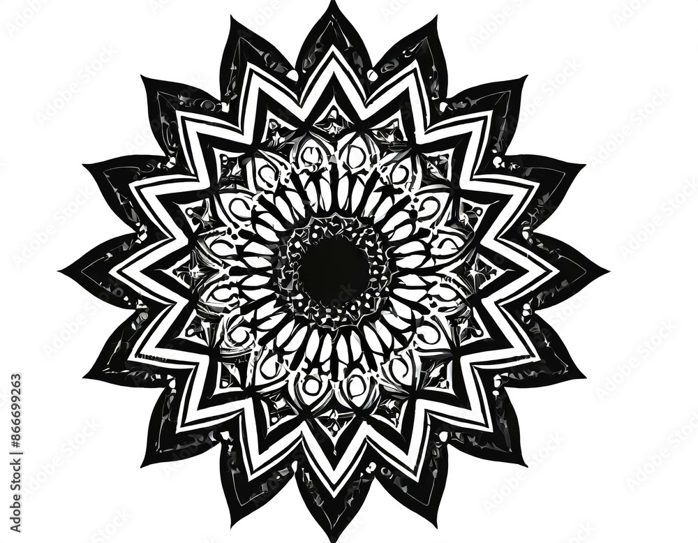 schwarze Silhouette Kontrast mandala icon isoliert auf weißen Hintergrund, Freisteller schwarze Silhouette Kontrast mandala icon isoliert auf weißen Hintergrund, Freisteller