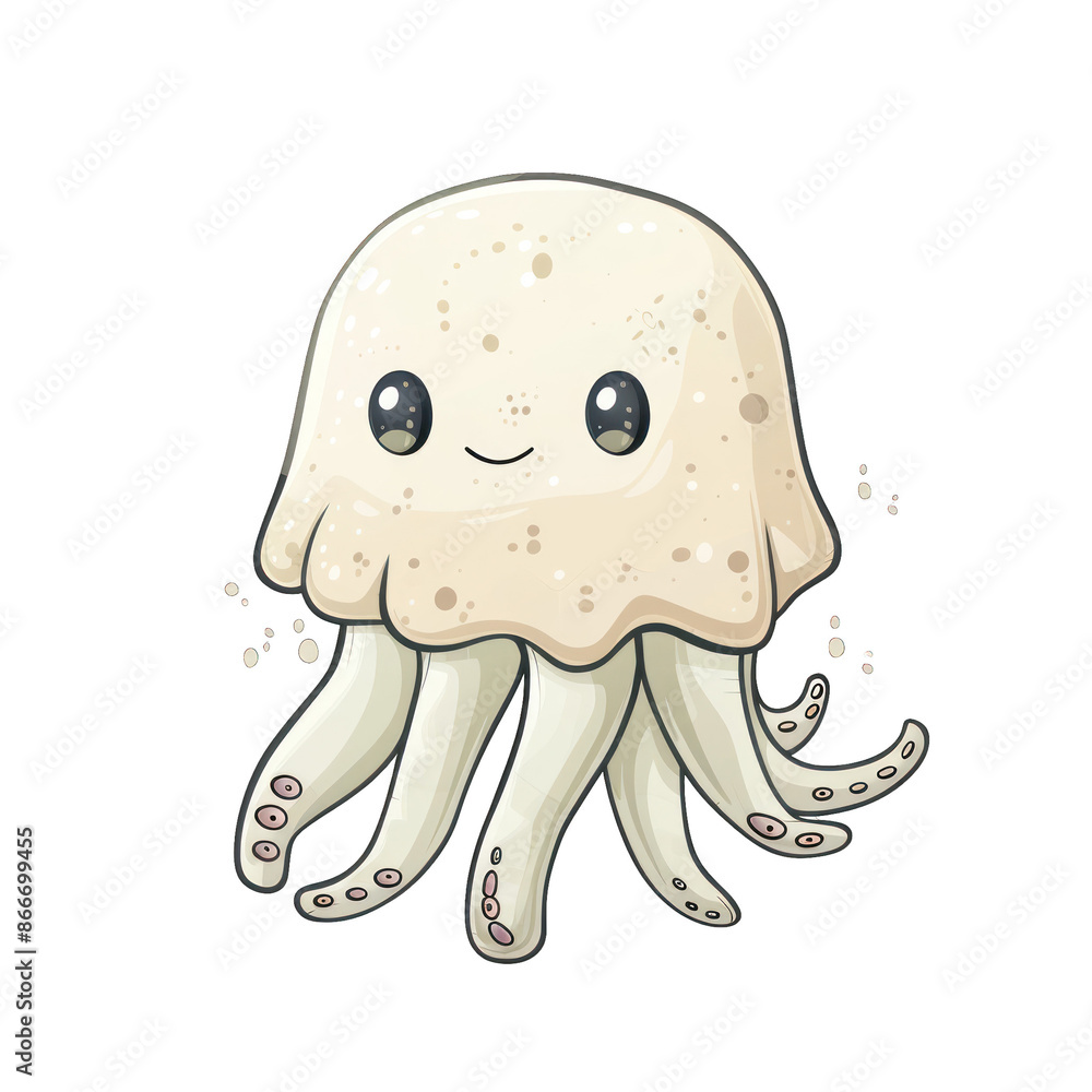 Obraz premium Cute kawaii jellyfish illustration with a smiling face and small tentacles, perfect for children's art, cartoons, and marine life designs.