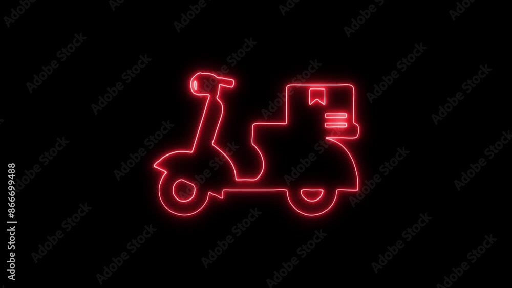 Neon Glowing Bike Delivery Icon and Symbol Animation on Black Background Neon Glowing Bike Delivery Icon and Symbol Animation on Black Background