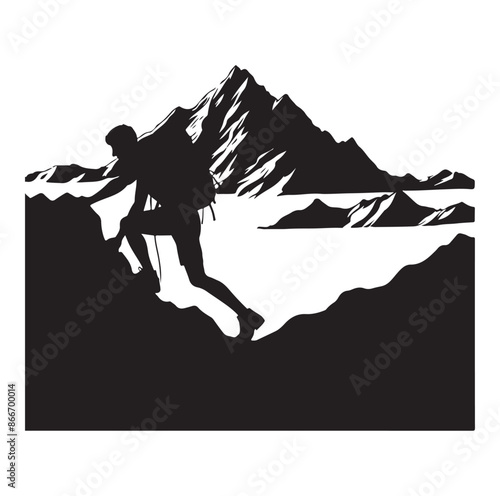 mountain Hiking silhouette vector on white background. photo