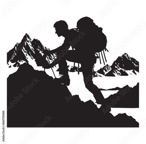 mountain Hiking silhouette vector on white background.