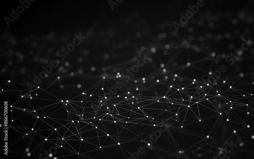 Abstract black background with connecting dots and lines. Network connection structure. Science, technology, and engineering background.