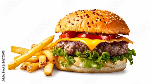 A vibrant food photography of tasty appetizing slider with fries and condiments Viewed from eye level on background, Generative AI illustrations. 