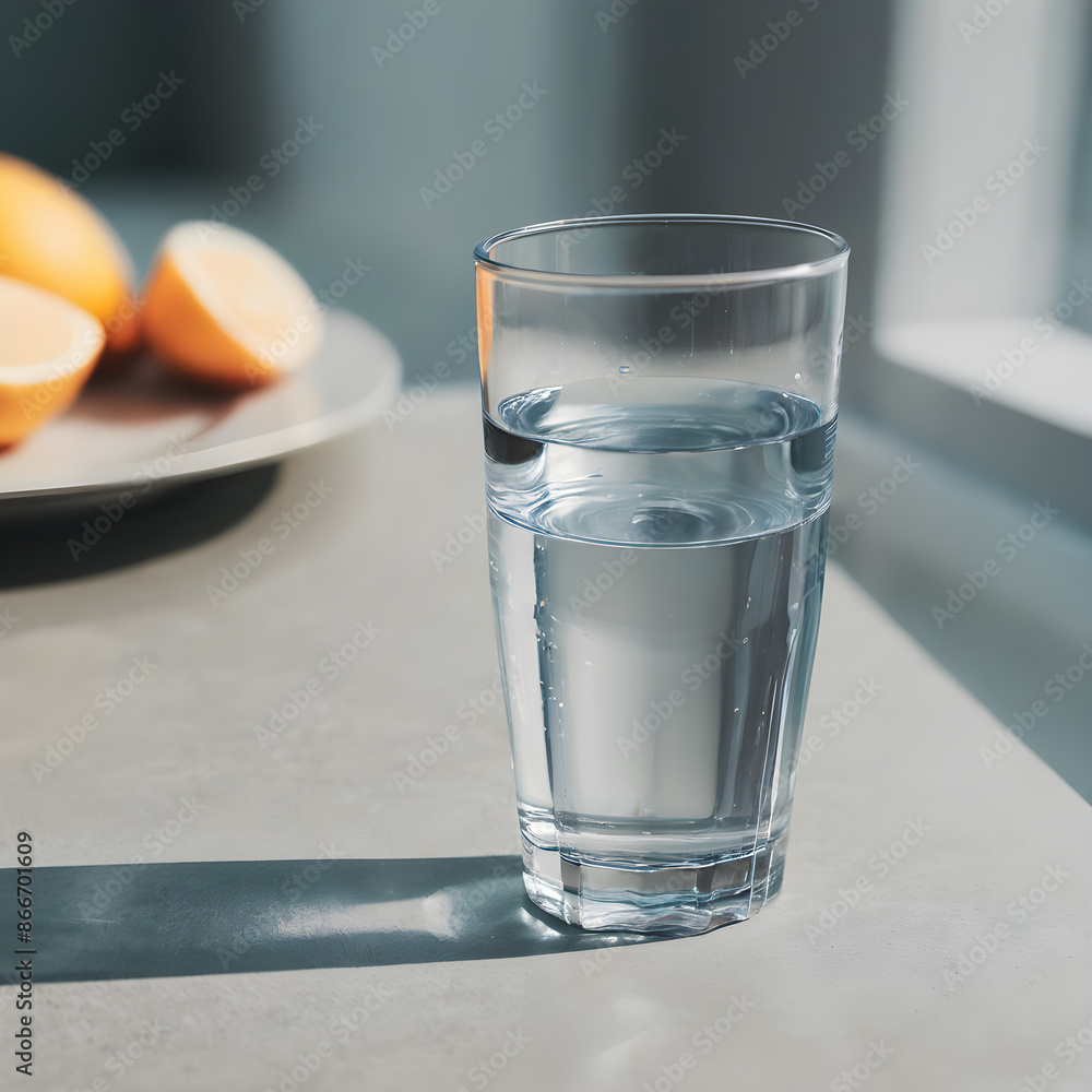 Un sencillo vaso de agua muy fresco en una mesa Un sencillo vaso de agua muy fresco en una mesa