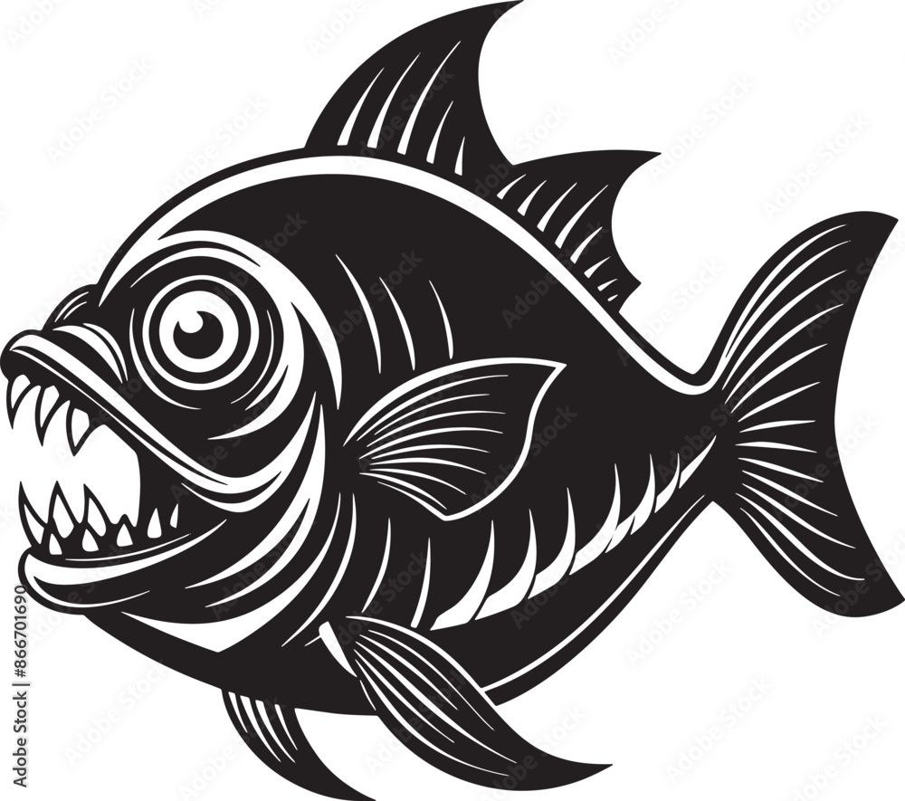 illustration of a piranha fish black and white illustration of a piranha fish black and white