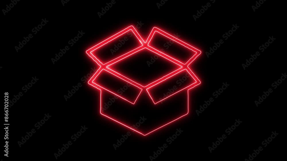 Neon Glowing Empty Box Icon and Symbol Animation on Black Background Neon Glowing Empty Box Icon and Symbol Animation on Black Background