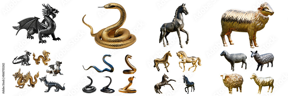Fototapeta premium animal metal collection set zodiac sign isolated