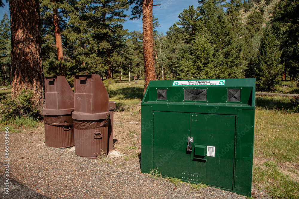 Bear-proof garbage cans and recycling center in Rocky Mountain National Park. Colorado (2007) Bear-proof garbage cans and recycling center in Rocky Mountain National Park. Colorado (2007)