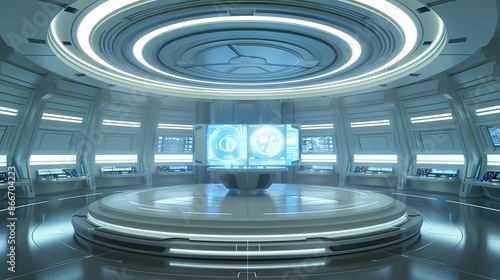 A federation starbase command centre, large round room, holographic LCARS displays, Generative AI illustrations.  photo