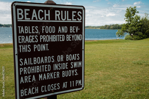 Beach rules within Pike Lake Unit, Kettle Moraine State Forest, Hartford, Wisconsin photo