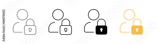 User Account Security Vector Illustration Set. Profile Protection and Authentication Sign Suitable for Apps and Websites UI Design Style.