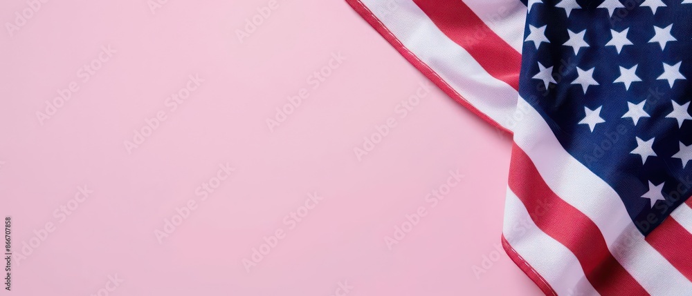 A conceptual depiction of the American flag waving proudly with stars and stripes, isolated with room for text on a clean background A conceptual depiction of the American flag waving proudly with stars and stripes, isolated with room for text on a clean background