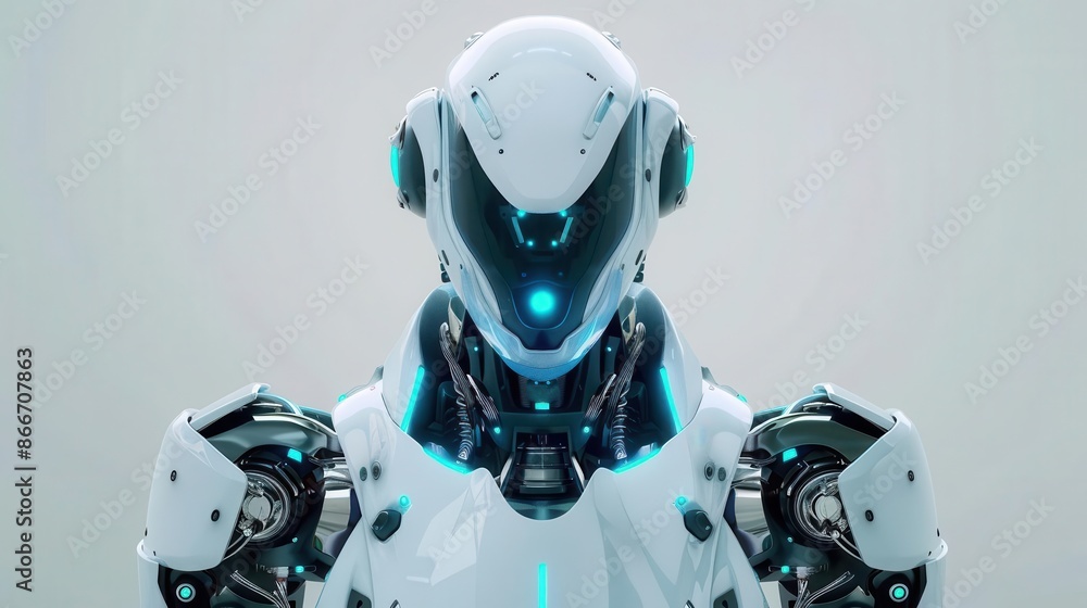 sleek humanoid robot with glowing blue accents against neutral backdrop futuristic design emphasizes ai and technological advancement with a touch of mystery sleek humanoid robot with glowing blue accents against neutral backdrop futuristic design emphasizes ai and technological advancement with a touch of mystery