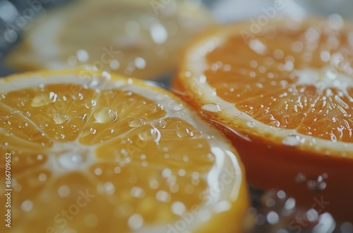Close-Up of Juicy Orange Slices With Water Droplets