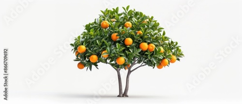A conceptual image of a tangelo tree with its bright orange fruit, isolated on a white background